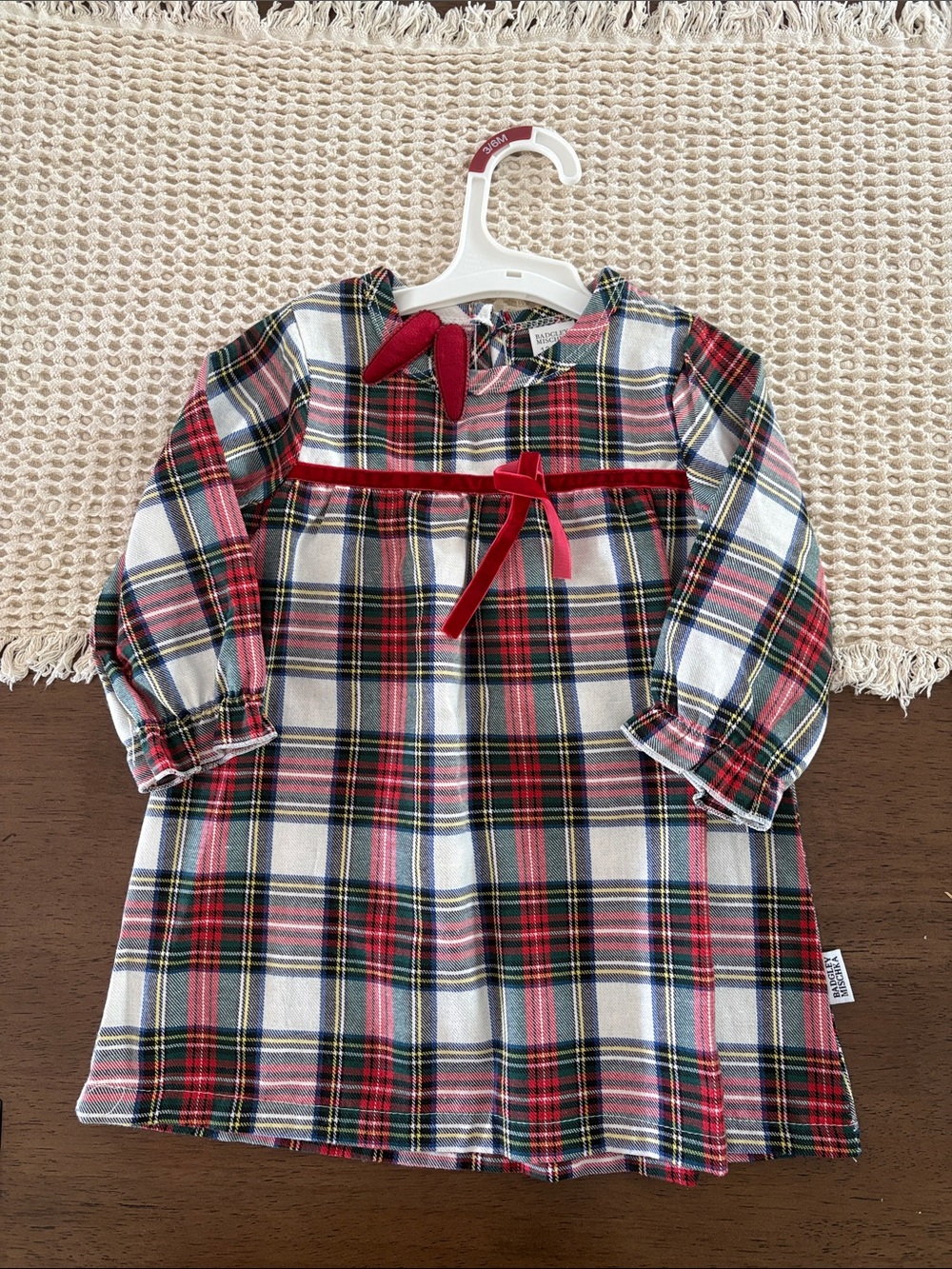 Badgley Mischka Red & Green Plaid Baby Dress